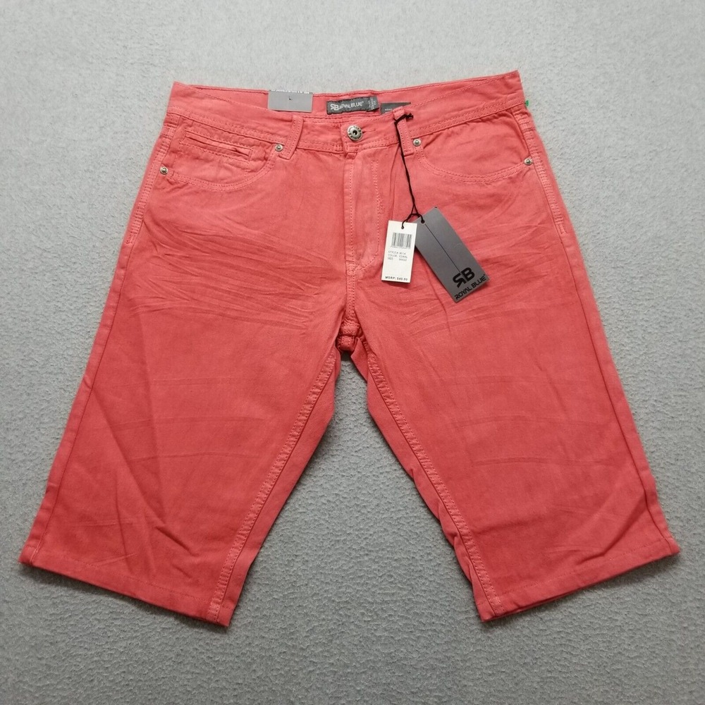 Royal Blue Shorts Mens 34 Red Chino‎ Pockets Casual Cotton Outdoor